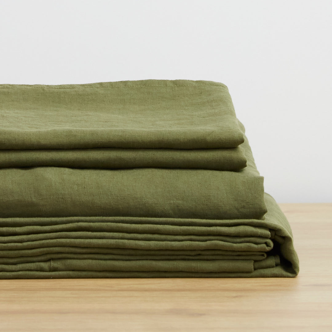 Olive, Linen Sheet Set, 100% French Flax Linen