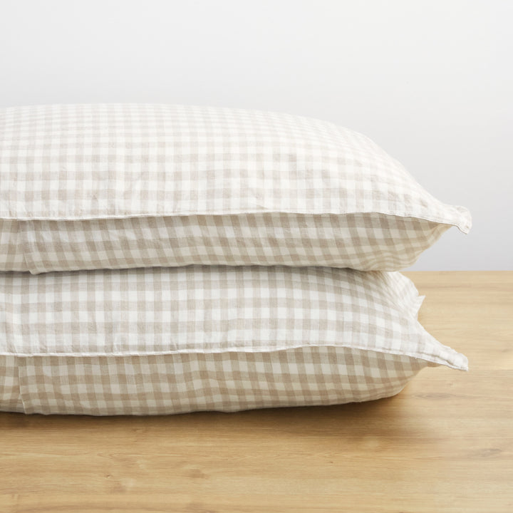 Natural Gingham, Pillow Cover Set, 100% French Flax Linen