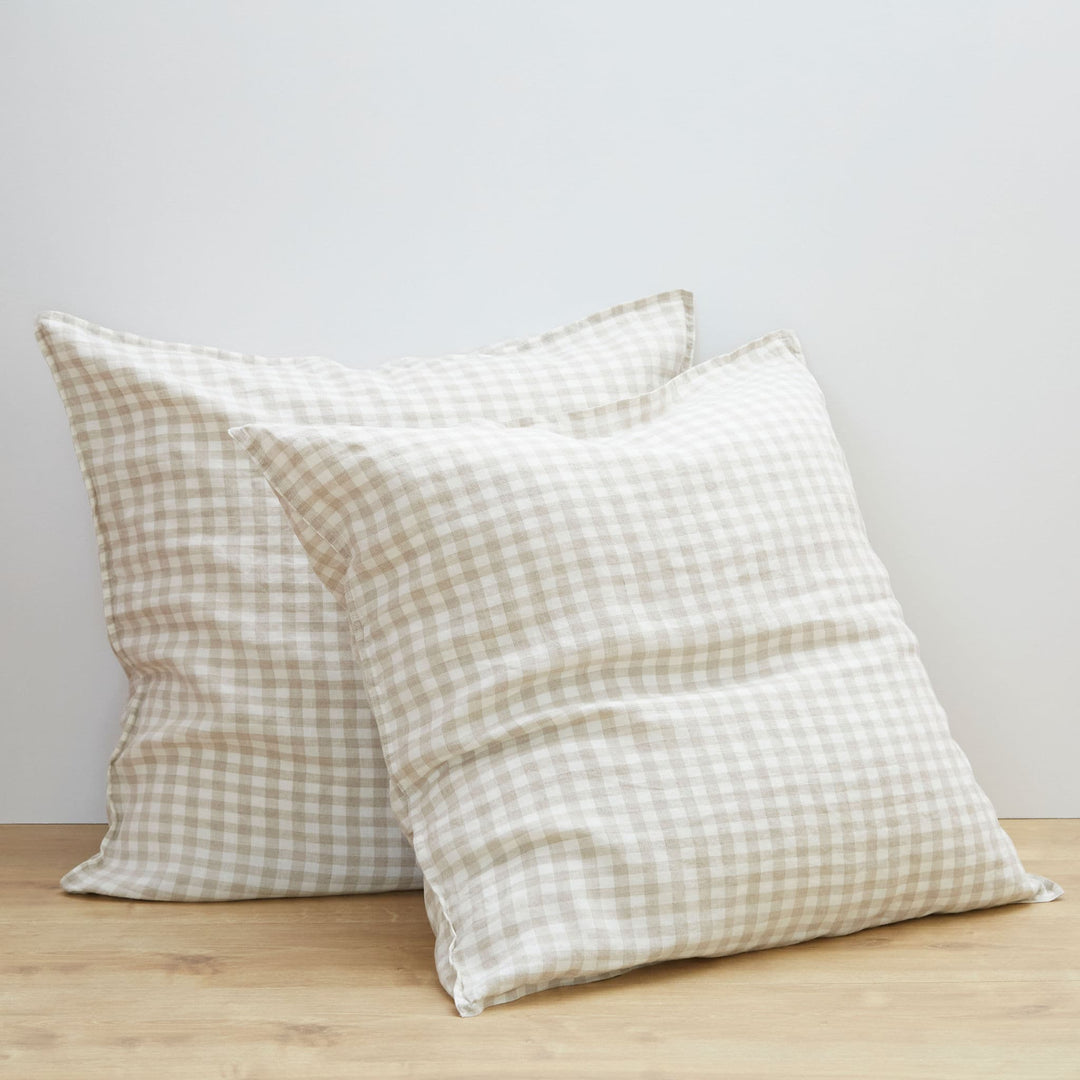 Natural Gingham, Pillow Cover Set, 100% French Flax Linen