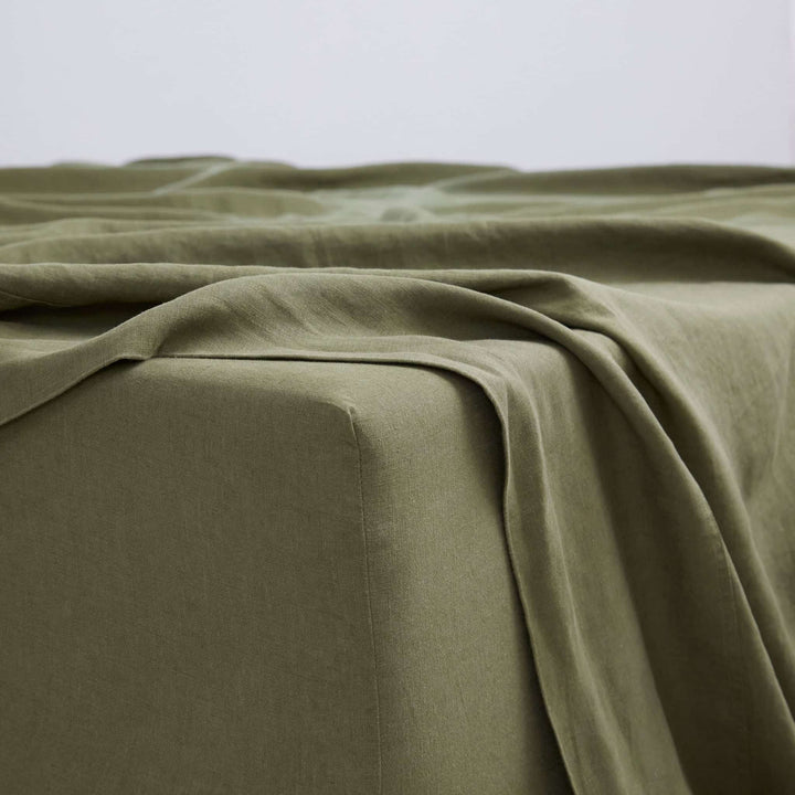 Olive, Fitted Sheet, 100% French Flax Linen