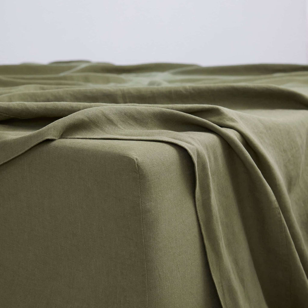 Olive, Linen Sheet Set, 100% French Flax Linen