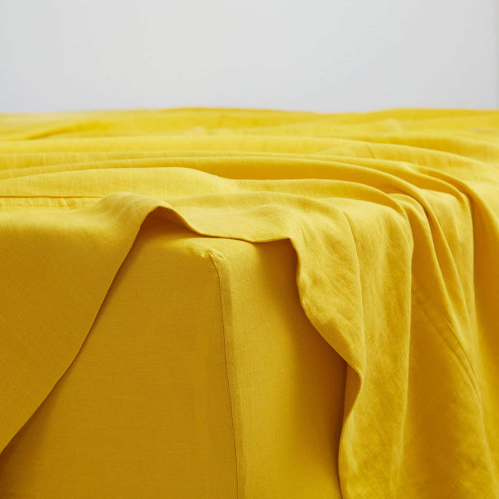 Turmeric, Fitted Sheet, 100% French Flax Linen