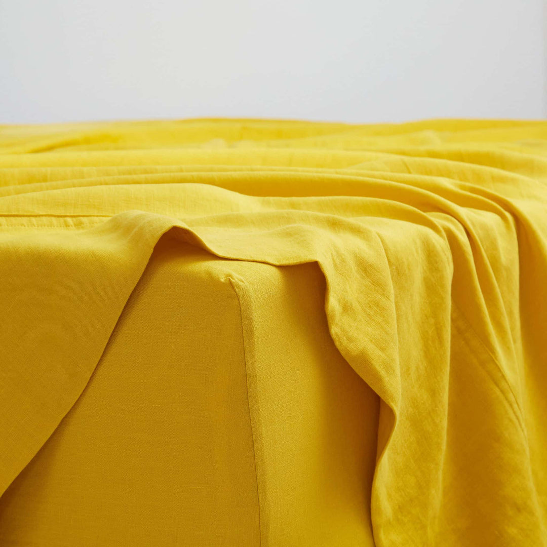 Turmeric, Linen Flat Sheet, 100% French Flax Linen